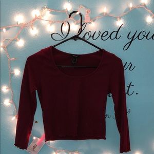 Burgundy 3/4 length sleeve crop top